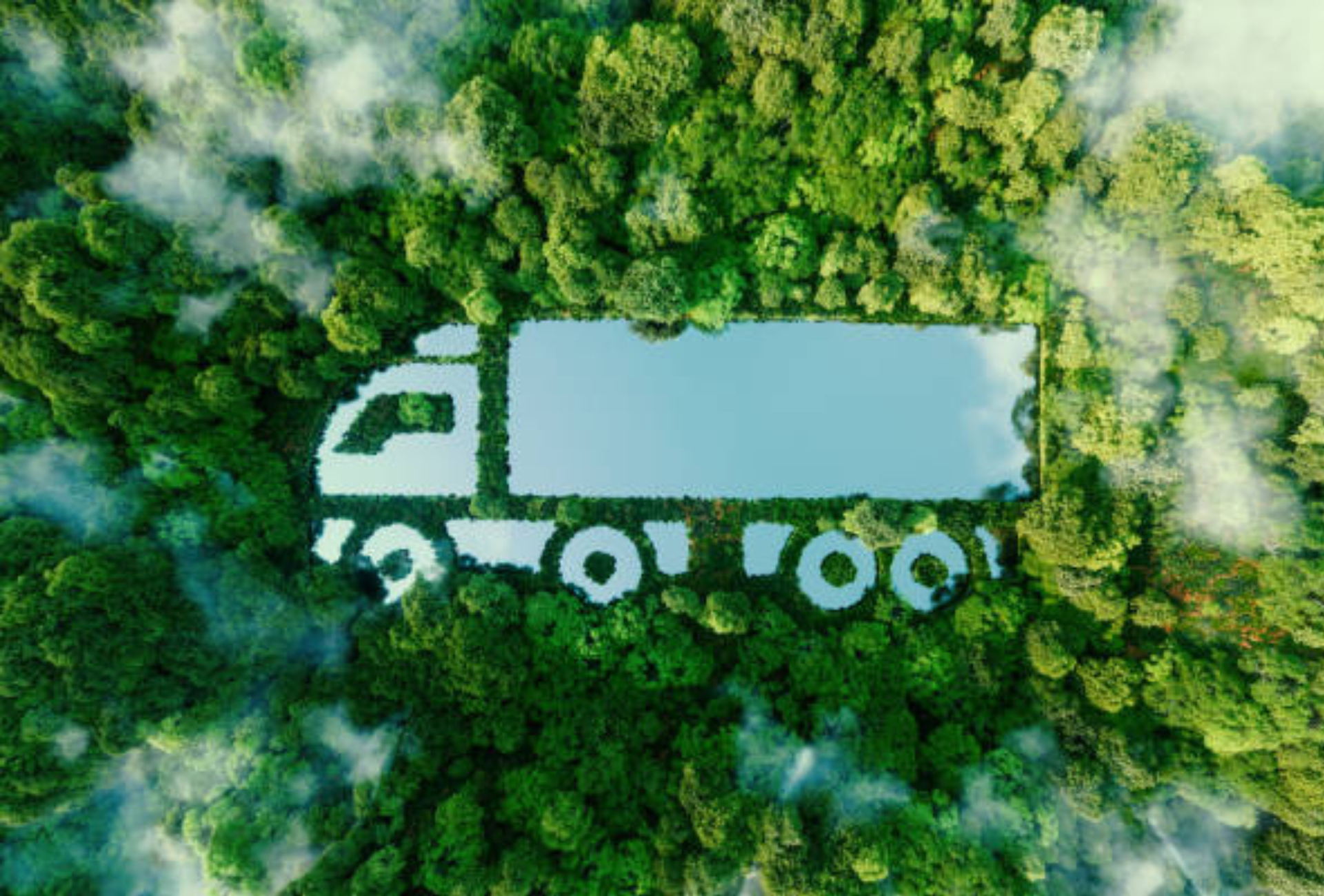 Caminhão em meio árvores