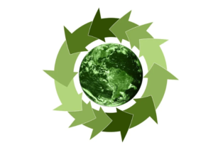 Planeta Terra com setas em volta indicando sustentabilidade